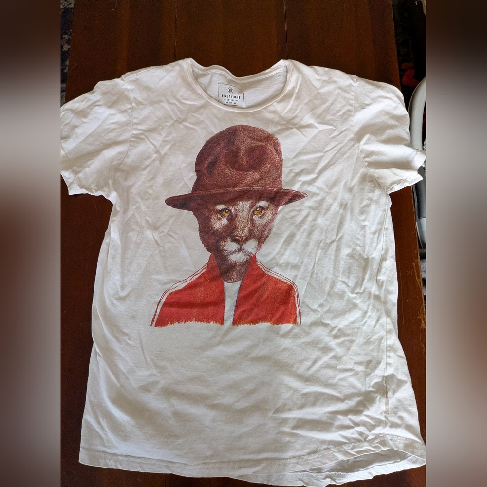 Ninety White Shirt with Red and Brown Graphic